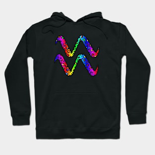 Aquarius Zodiac Horoscope Symbol in Dark Rainbow Leopard Print Hoodie